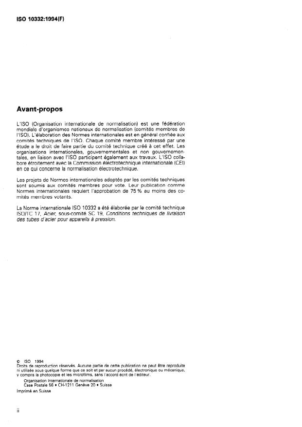 ISO 10332:1994 ISO 10332:1994 - Tubes en acier sans soudure et soudés (sauf a l'arc immergé) pour service sous pression -- Contrôle par ultrasons pour la vérification de l'étanchéité - Page 2 preview