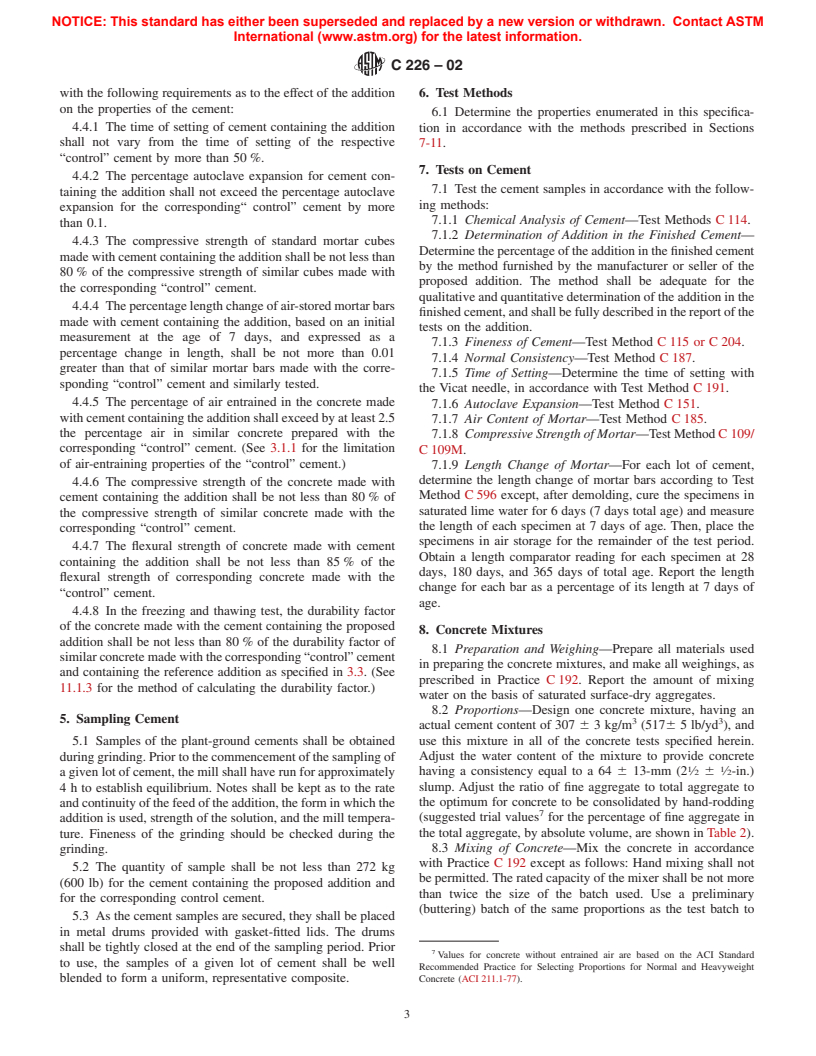 ASTM C226-02 - Standard Specification for Air-Entraining Additions for Use in the Manufacture of Air-Entraining Hydraulic Cement