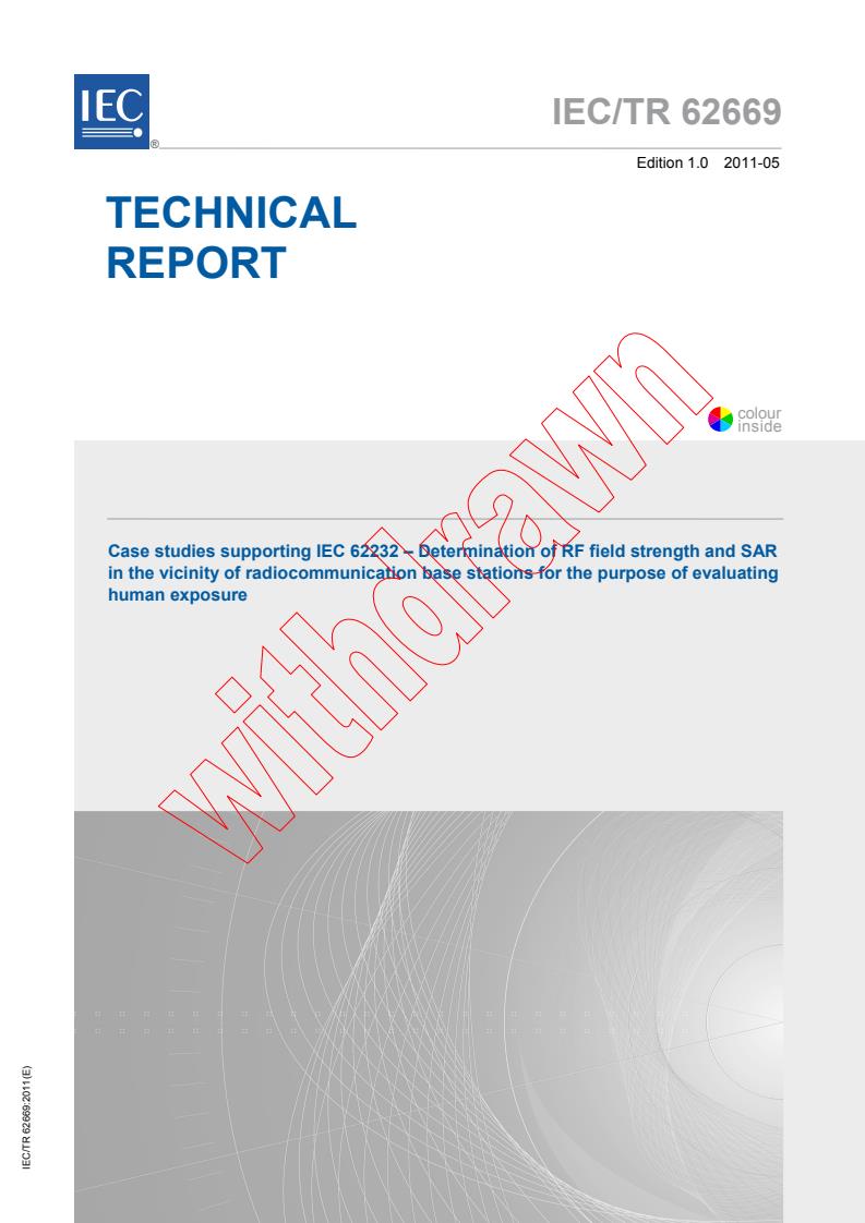 IEC TR 62669:2011 - Case studies supporting IEC 62232 - Determination of RF field strength and SAR in the vicinity of radiocommunication base stations for the purpose of evaluating human exposure
Released:5/27/2011