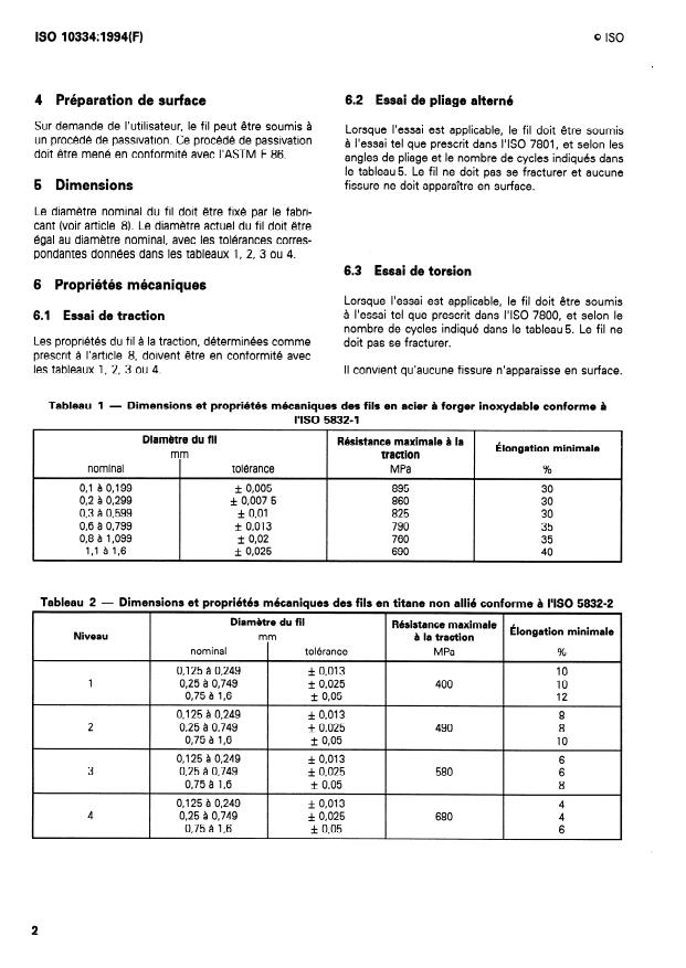 ISO 10334:1994 ISO 10334:1994 - Implants chirurgicaux -- Fils malléables pour sutures et autres applications chirurgicales - Page 4 preview