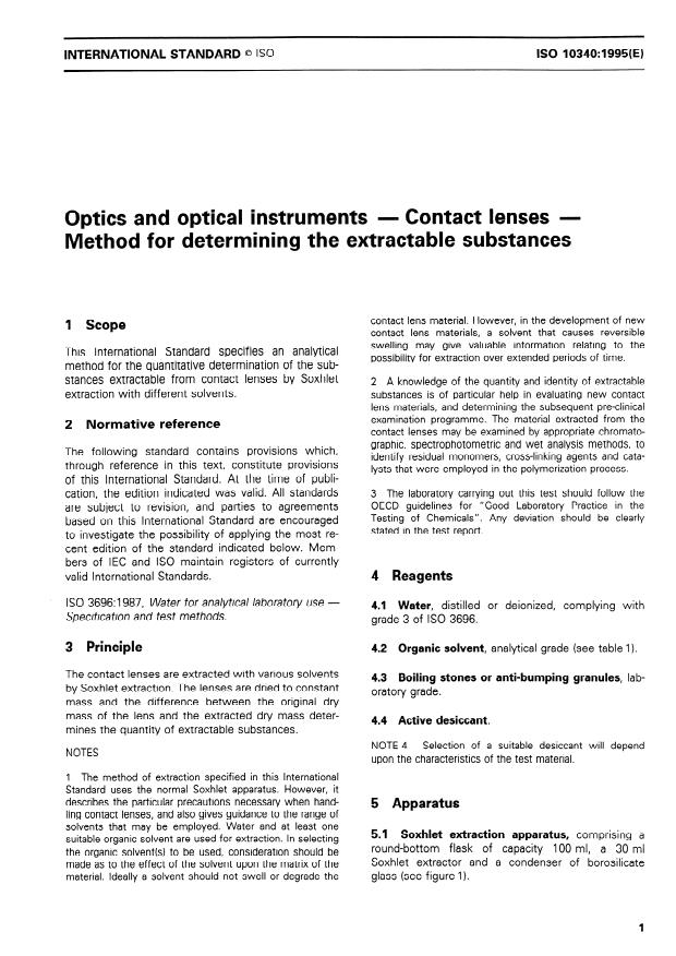 ISO 10340:1995 - Optics and optical instruments -- Contact lenses -- Method for determining the extractable substances