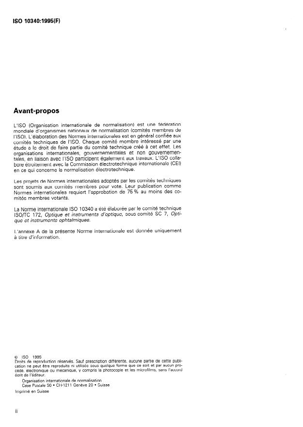 ISO 10340:1995 ISO 10340:1995 - Optique et instruments d'optique -- Lentilles de contact -- Méthode pour la détermination des substances extractibles - Page 2 preview