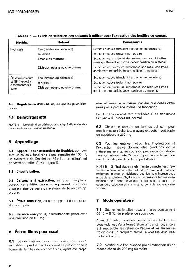 ISO 10340:1995 ISO 10340:1995 - Optique et instruments d'optique -- Lentilles de contact -- Méthode pour la détermination des substances extractibles - Page 4 preview
