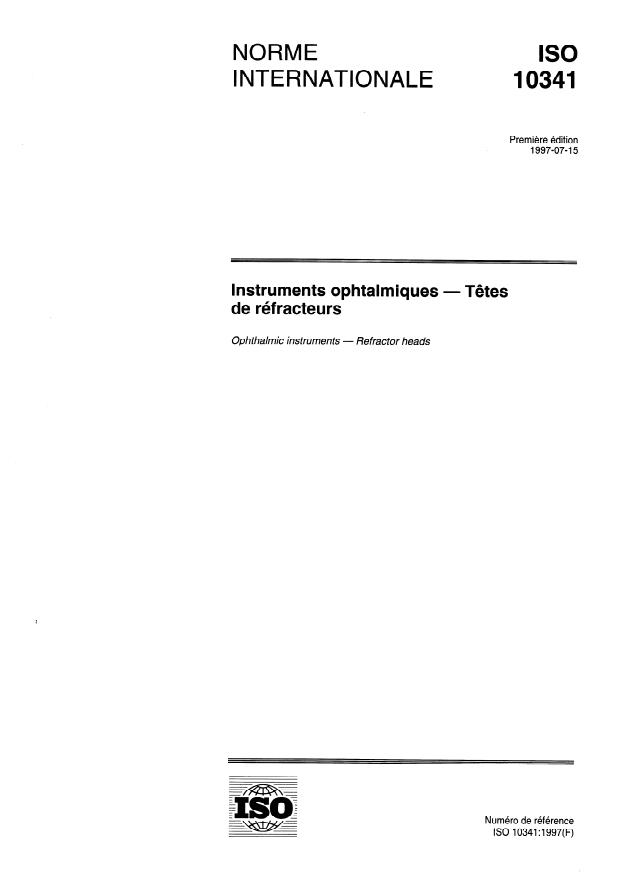 ISO 10341:1997 - Instruments ophtalmiques -- Tetes de réfracteurs