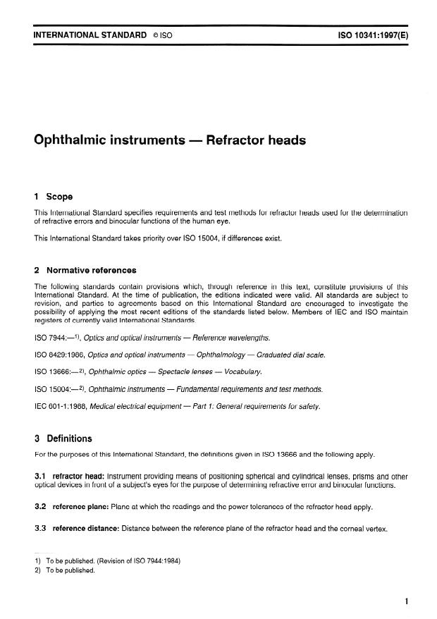 ISO 10341:1997 - Ophthalmic instruments -- Refractor heads