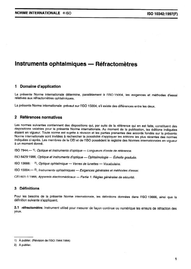 ISO 10342:1997 - Instruments ophtalmiques -- Réfractometres
