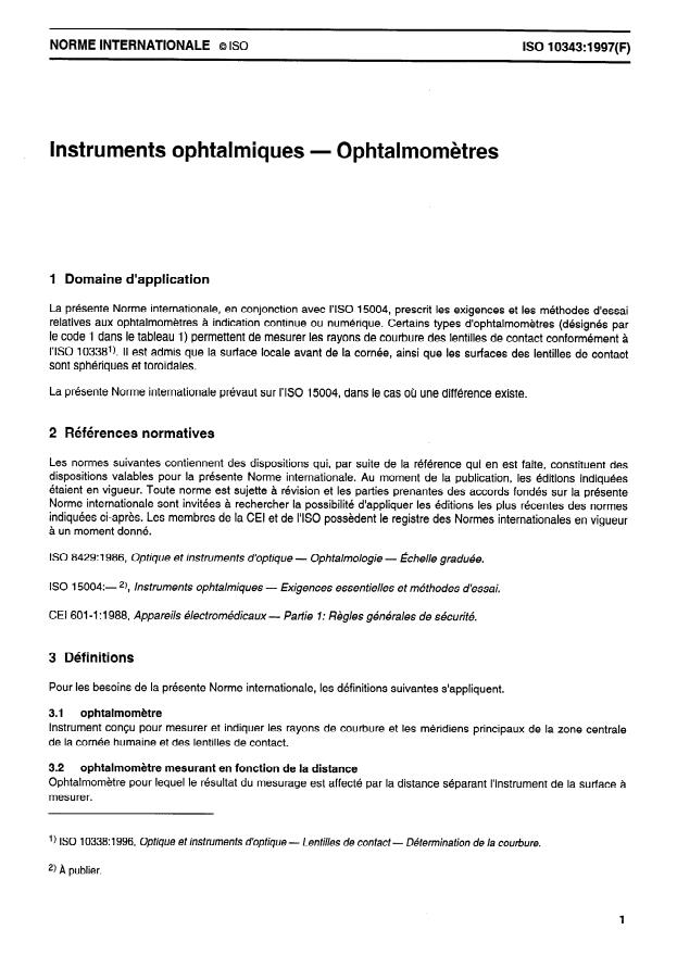 ISO 10343:1997 - Instruments ophtalmiques -- Ophtalmometres
