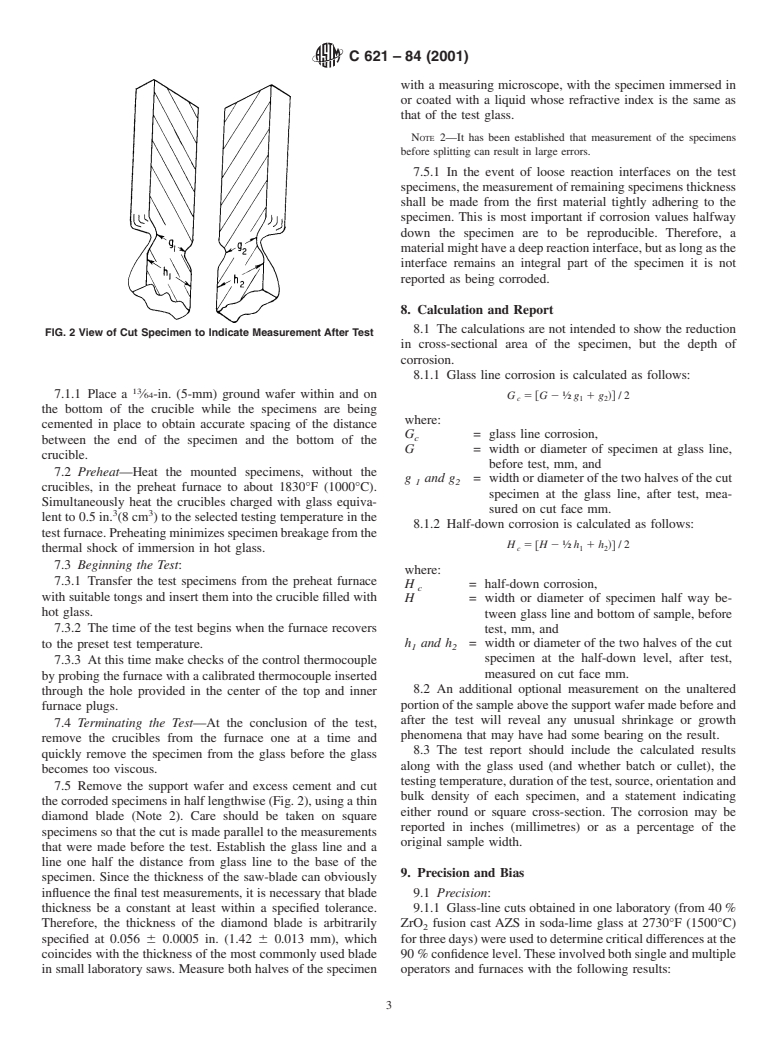 ASTM C621-84(2001) - Standard Test Method for Isothermal Corrosion Resistance of Refractories to Molten Glass