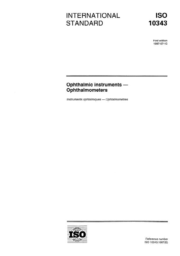 ISO 10343:1997 - Ophthalmic instruments -- Ophthalmometers