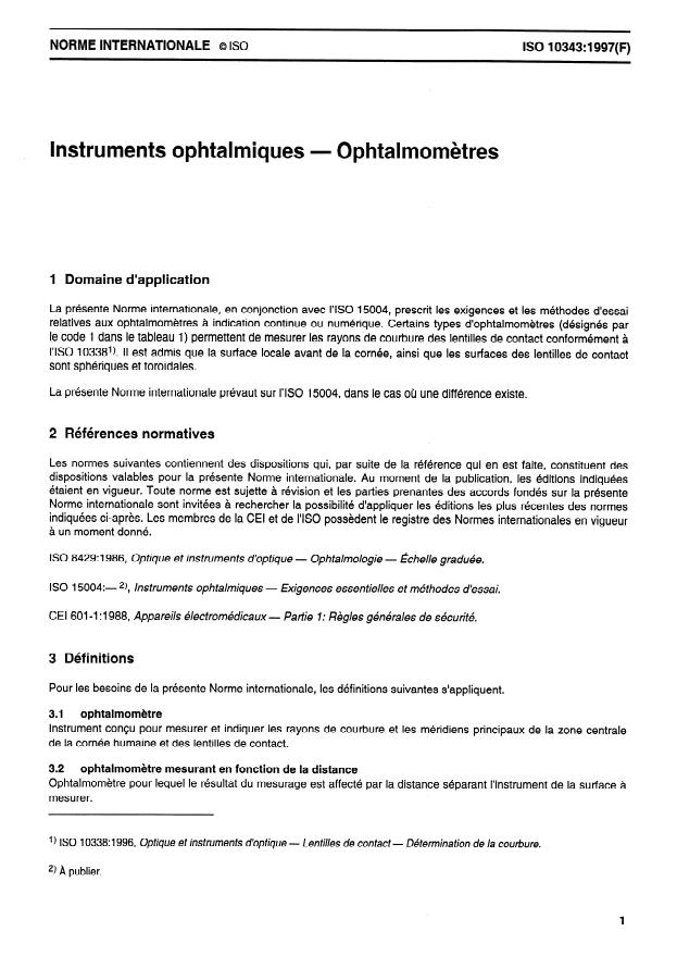 ISO 10343:1997 - Instruments ophtalmiques -- Ophtalmometres