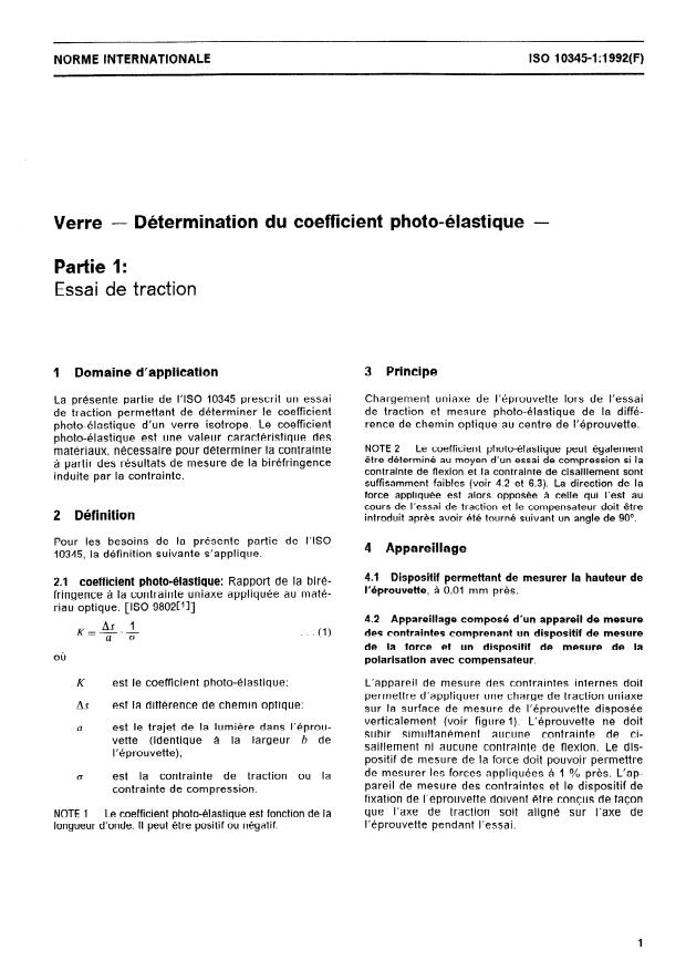 ISO 10345-1:1992 - Verre -- Détermination du coefficient photo-élastique
