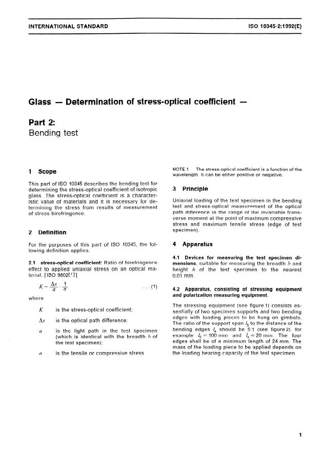 ISO 10345-2:1992 - Glass -- Determination of stress-optical coefficient