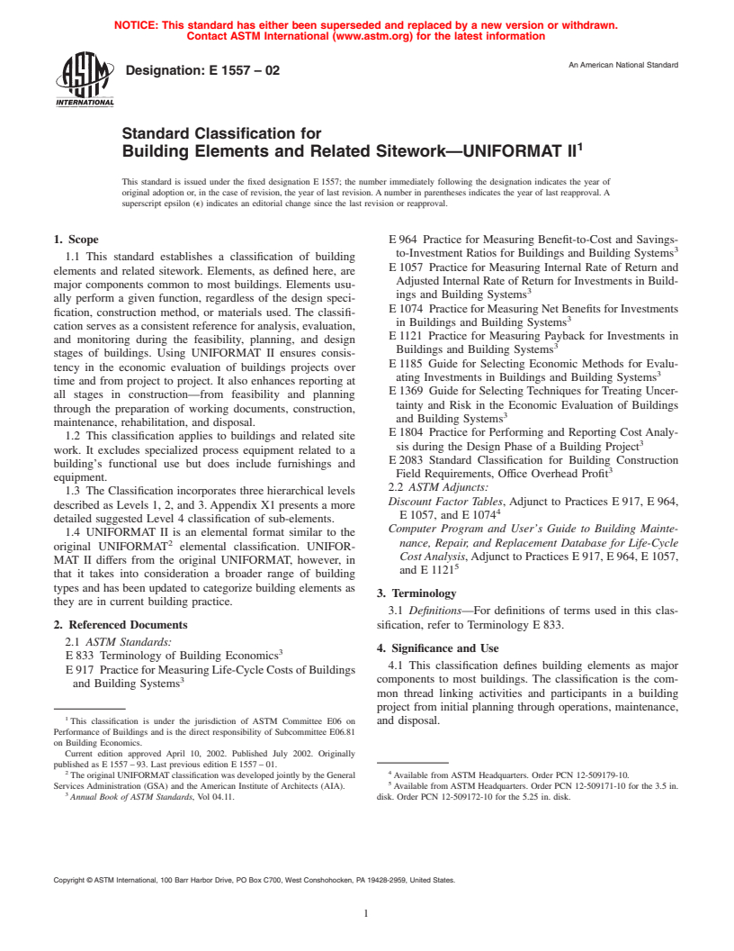 ASTM E1557-02 - Standard Classification for Building Elements and Related Sitework-UNIFORMAT II