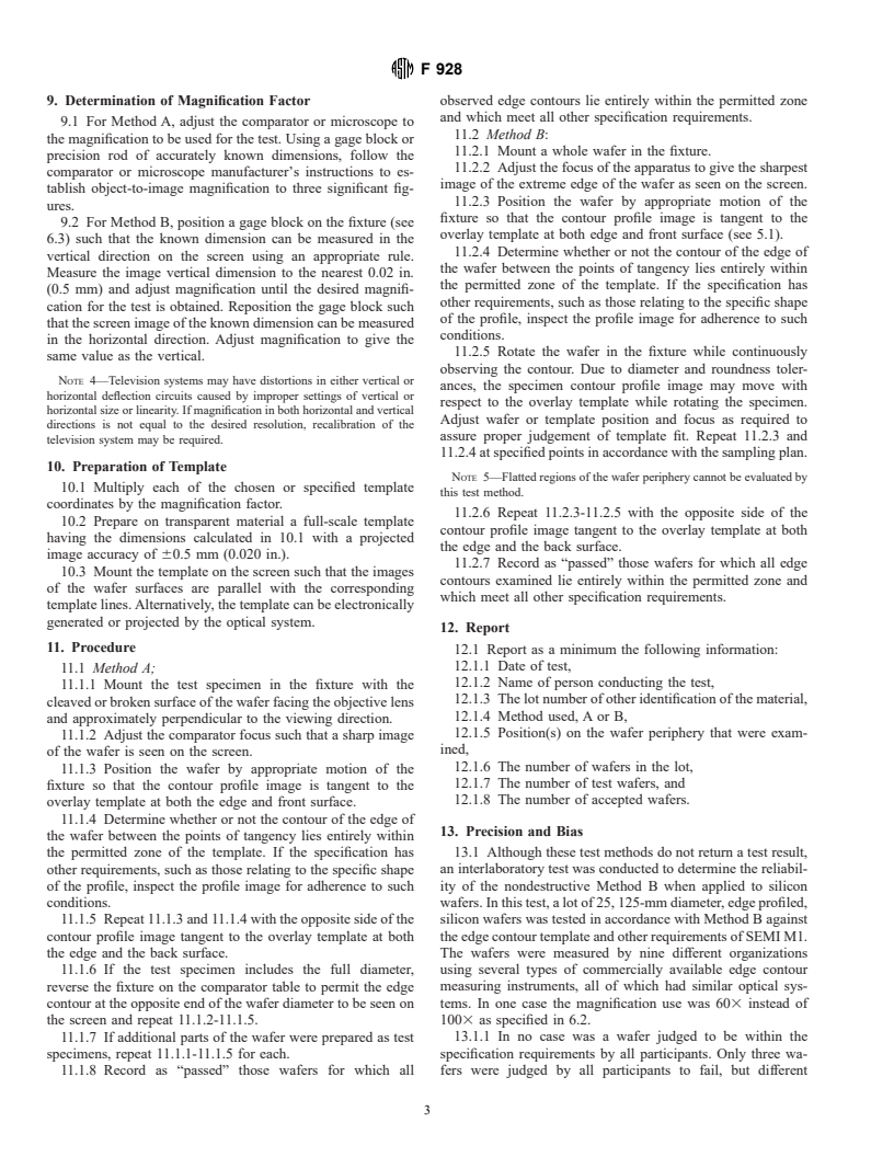 ASTM F928-93(1999) - Standard Test Methods for Edge Contour of Circular Semiconductor Wafers and Rigid Disk Substrates