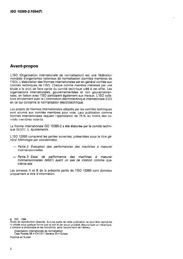 ISO 10360-2:1994 ISO 10360-2:1994 - Métrologie par coordonnées - Page 2 preview