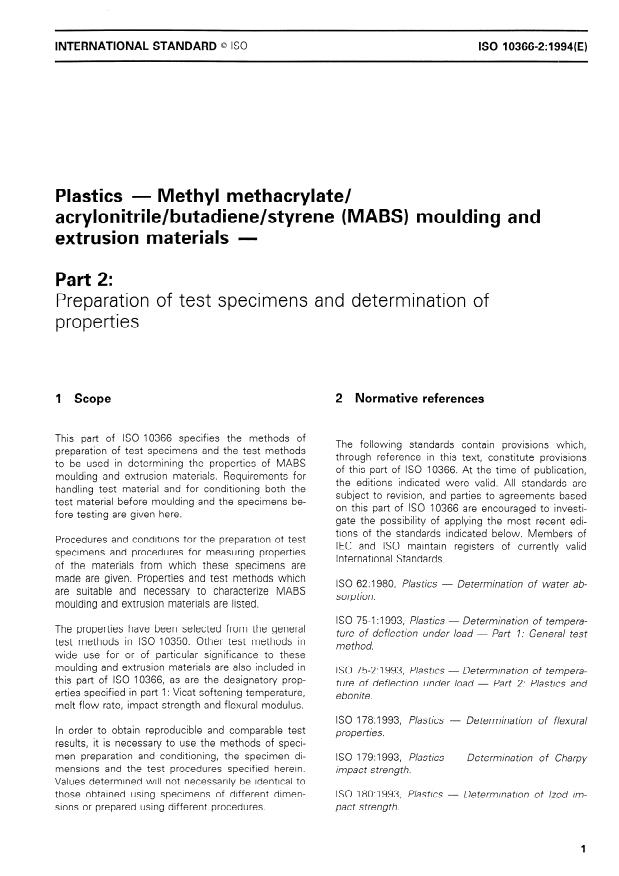 ISO 10366-2:1994 - Plastics -- Methyl methacrylate/ acrylonitrile/butadiene/styrene (MABS) moulding and extrusion materials