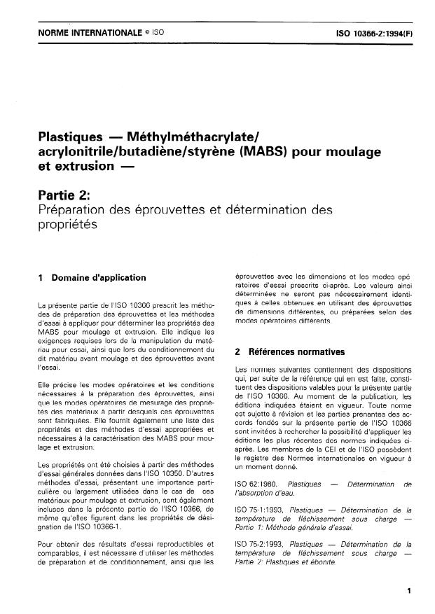 ISO 10366-2:1994 - Plastiques -- Méthylméthacrylate/acrylonitrile/butadiene/styrene (MABS) pour moulage et extrusion