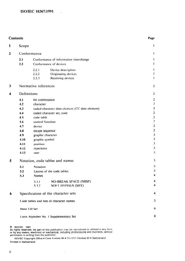 ISO/IEC 10367:1991 ISO/IEC 10367:1991 - Information technology -- Standardized coded graphic character sets for use in 8-bit codes - Page 2 preview