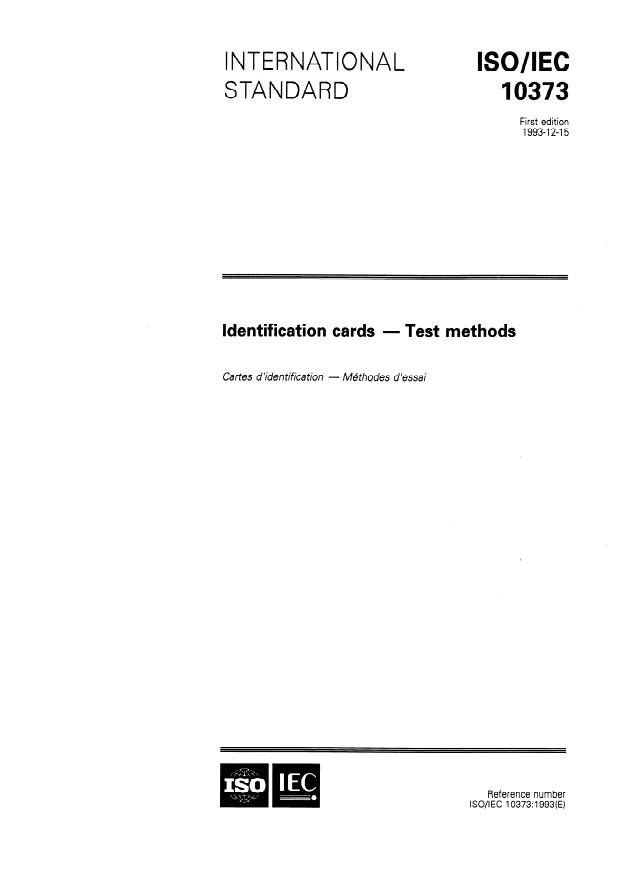 ISO/IEC 10373:1993 - Identification cards -- Test methods