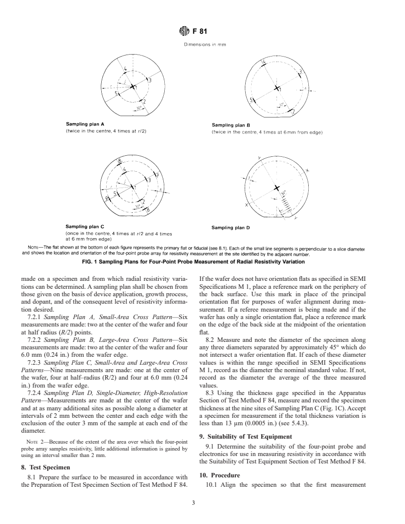 ASTM F81-00 - Standard Test Method for Measuring Radial Resistivity Variation on Silicon Wafers