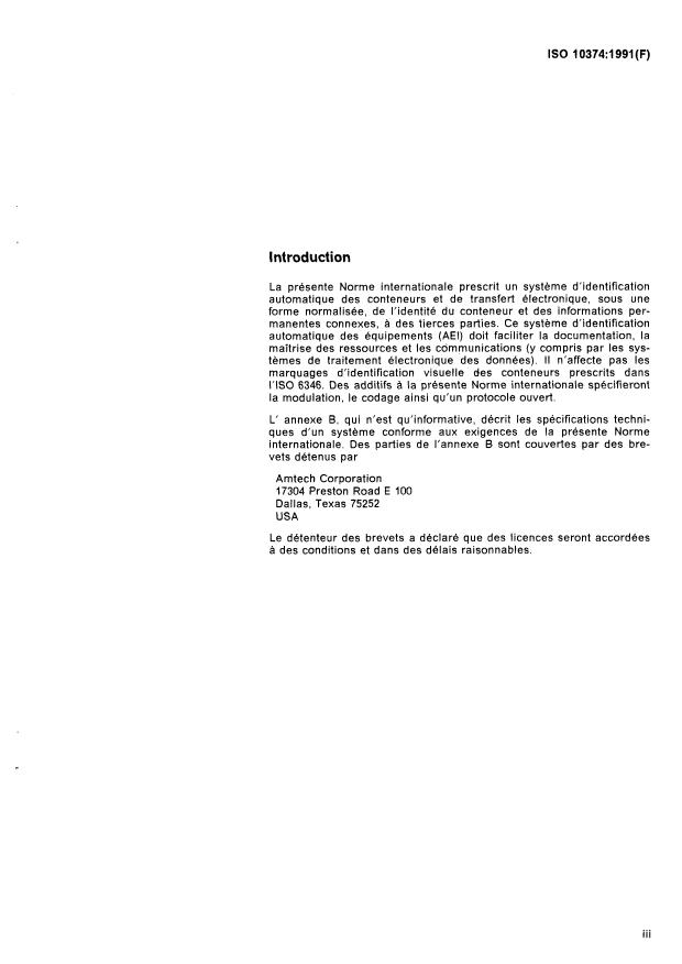 ISO 10374:1991 - Conteneurs pour le transport de marchandises -- Identification automatique