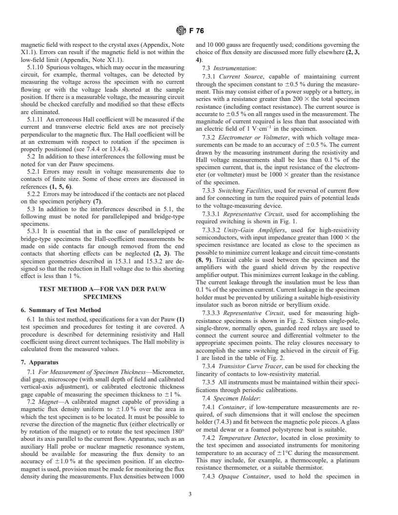 ASTM F76-86(1996)e1 - Standard Test Methods for Measuring Resistivity and Hall Coefficient and Determining Hall Mobility in Single-Crystal Semiconductors