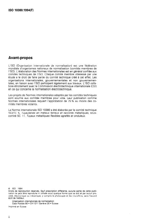 ISO 10380:1994 ISO 10380:1994 - Tuyaux et tuyauteries métalliques flexibles onduleux - Page 2 preview