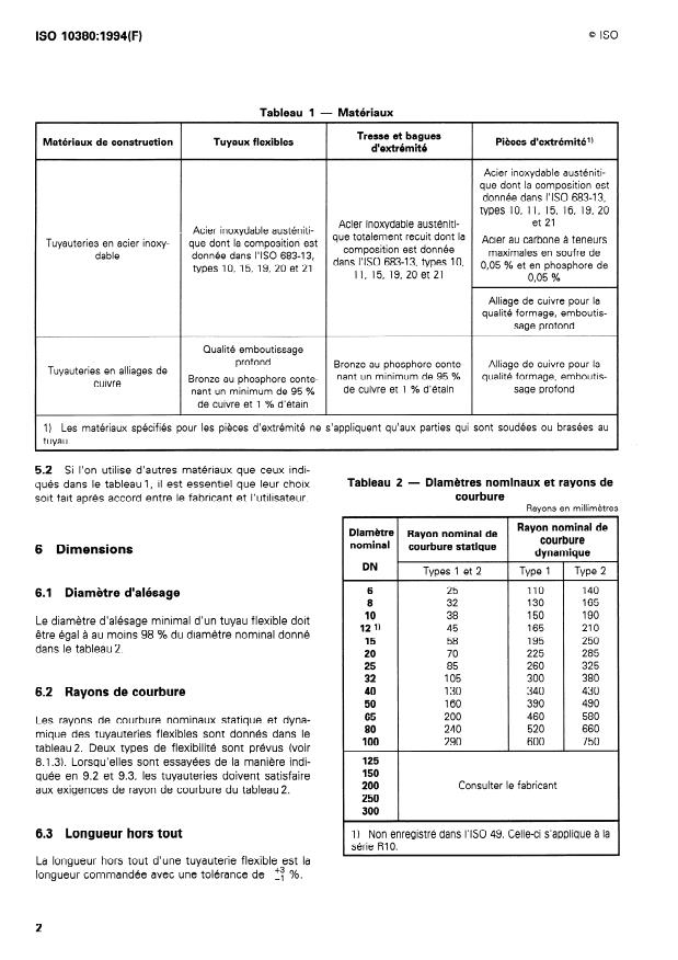 ISO 10380:1994 ISO 10380:1994 - Tuyaux et tuyauteries métalliques flexibles onduleux - Page 4 preview