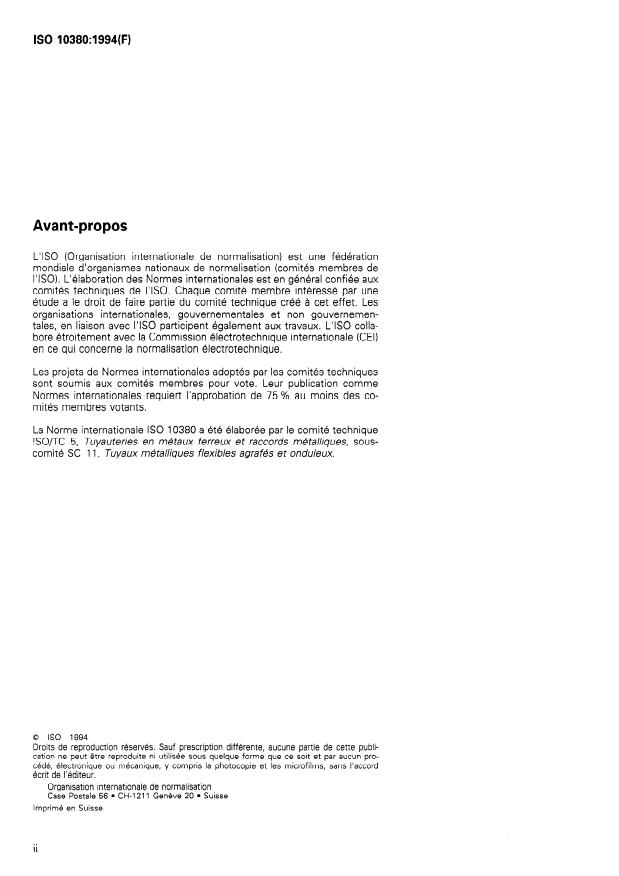 ISO 10380:1994 ISO 10380:1994 - Tuyaux et tuyauteries métalliques flexibles onduleux - Page 2 preview