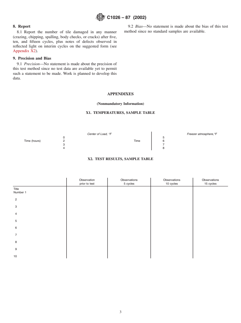 ASTM C1026-87(2002) - Standard Test Method for Measuring the Resistance of Ceramic Tile to Freeze-Thaw Cycling