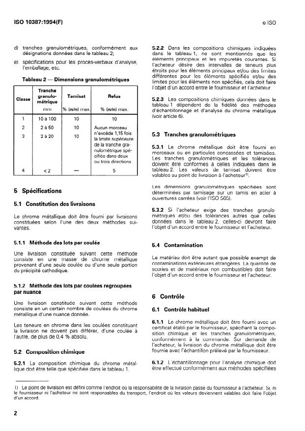 ISO 10387:1994 ISO 10387:1994 - Chrome métallique -- Spécifications et conditions de livraison - Page 4 preview