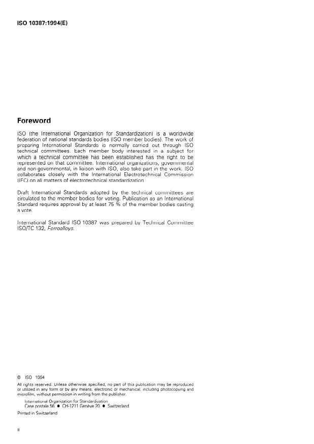 ISO 10387:1994 ISO 10387:1994 - Metal chrome -- Specification and conditions of delivery - Page 2 preview