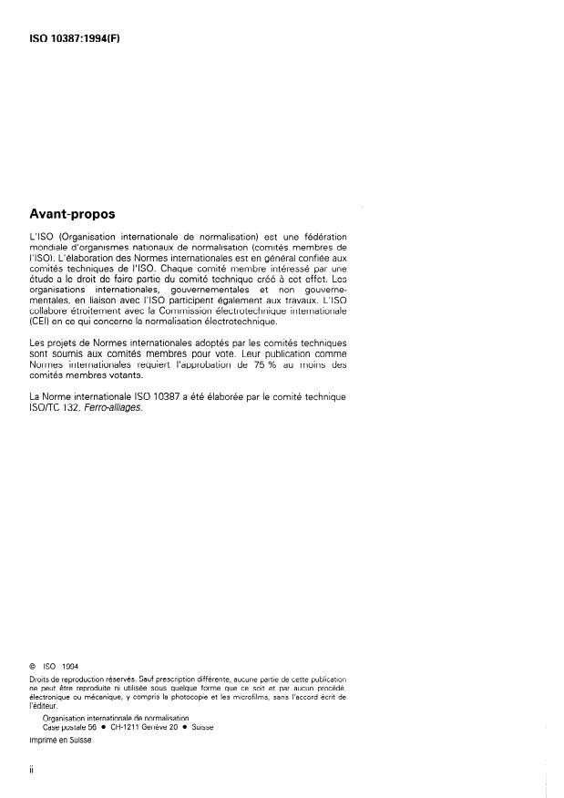 ISO 10387:1994 ISO 10387:1994 - Chrome métallique -- Spécifications et conditions de livraison - Page 2 preview