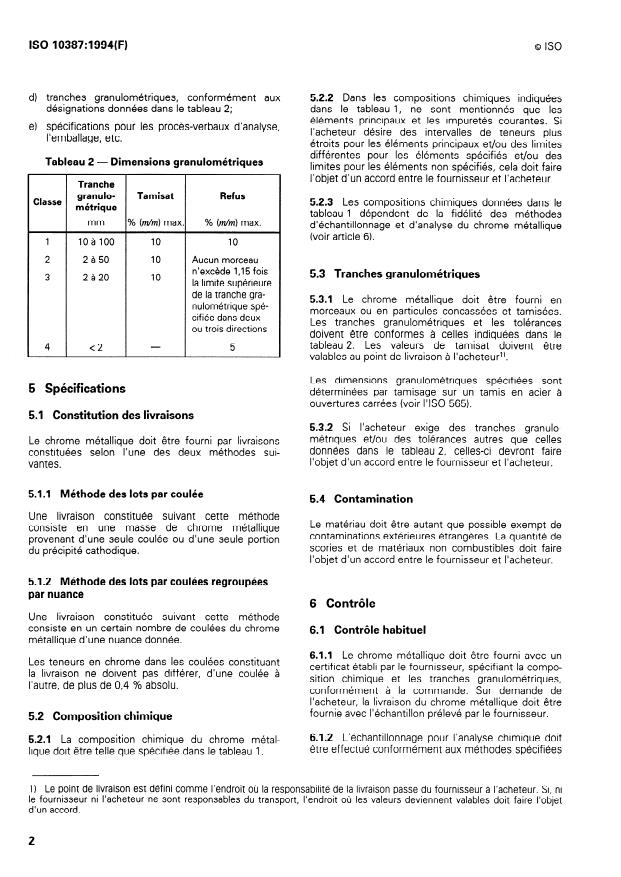 ISO 10387:1994 ISO 10387:1994 - Chrome métallique -- Spécifications et conditions de livraison - Page 4 preview