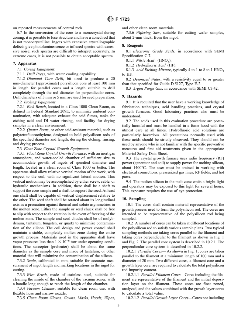 ASTM F1723-96 - Standard Practice for Evaluation of Polycrystalline Silicon Rods by Float-Zone Crystal Growth and Spectroscopy