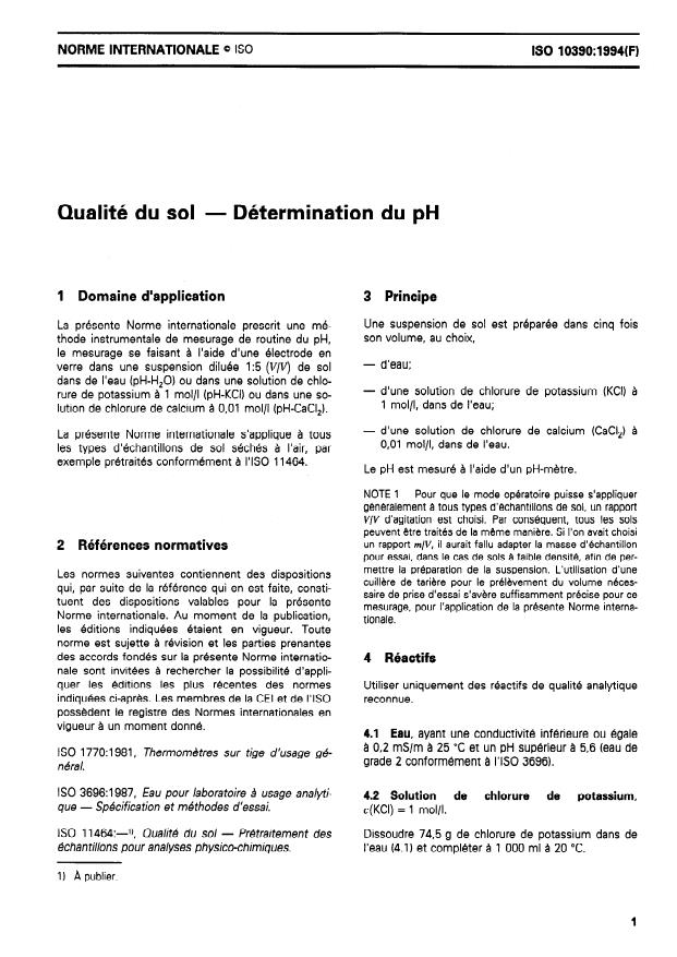 ISO 10390:1994 - Qualité du sol -- Détermination du pH