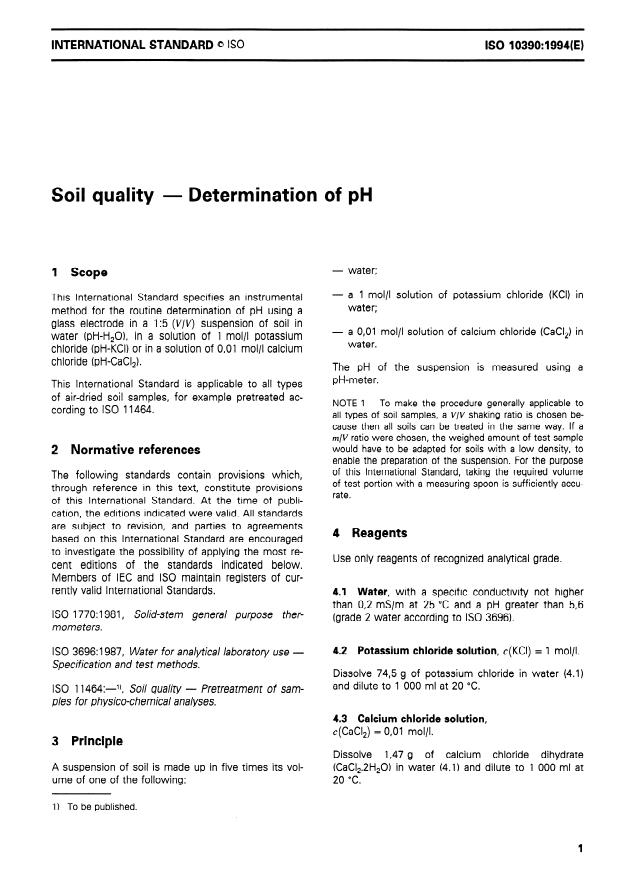 ISO 10390:1994 - Soil quality -- Determination of pH