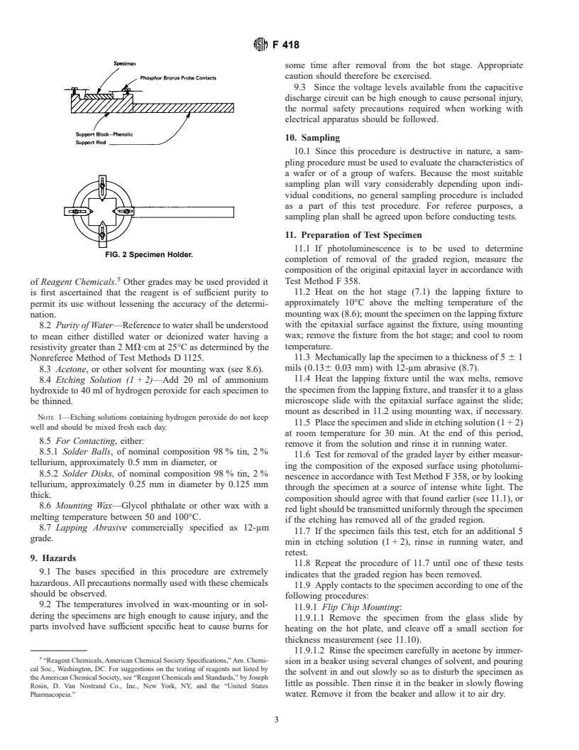 ASTM F418-77(1996)e1 - Standard Practice for Preparation of Samples of the Constant Composition Region of Epitaxial Gallium Arsenide Phosphide for Hall Effect Measurements