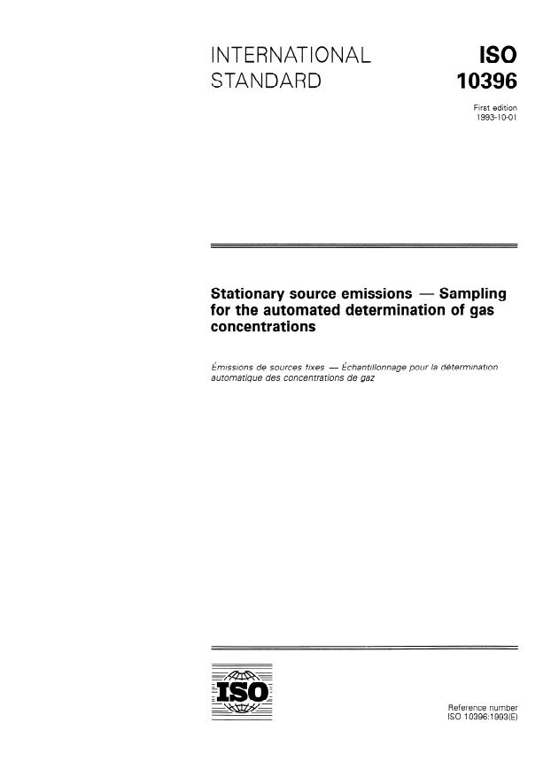ISO 10396:1993 - Stationary source emissions -- Sampling for the automated determination of gas concentrations
