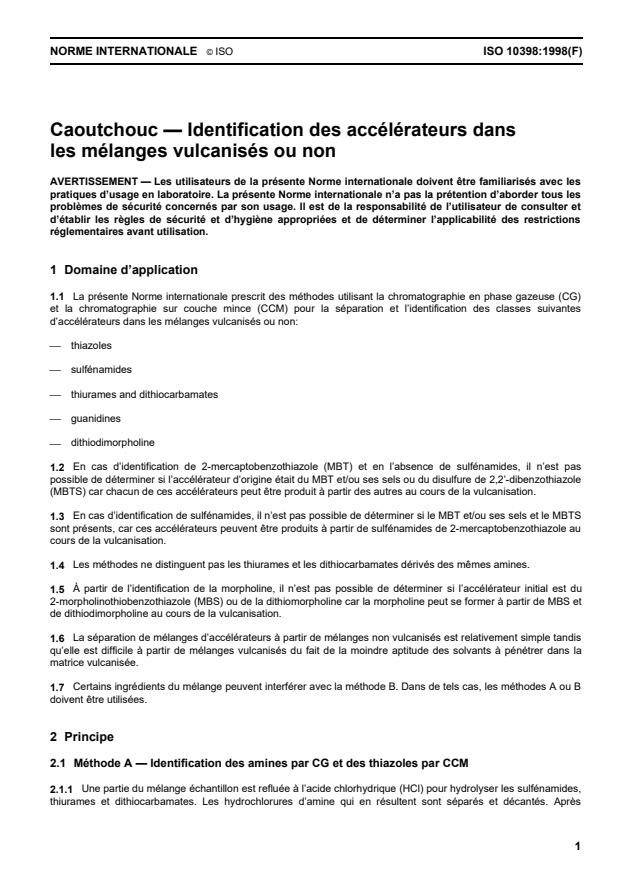 ISO 10398:1998 - Caoutchouc -- Identification des accélérateurs dans les mélanges vulcanisés ou non