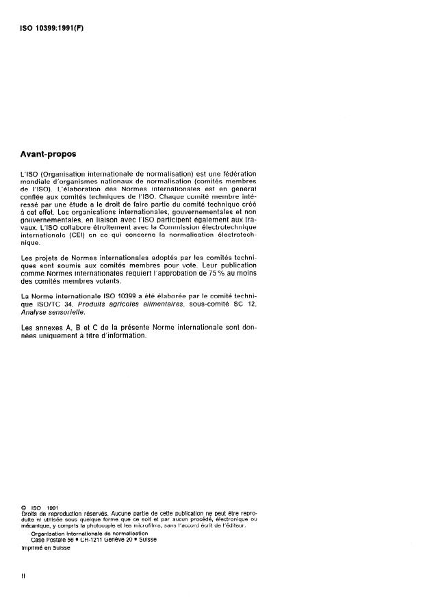 ISO 10399:1991 ISO 10399:1991 - Analyse sensorielle -- Méthodologie -- Essai duo-trio - Page 2 preview