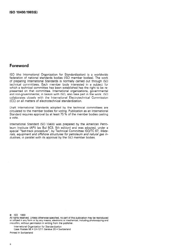 ISO 10400:1993 ISO 10400:1993 - Petroleum and natural gas industries -- Formulae and calculation for casing, tubing, drill pipe and line pipe properties - Page 2 preview