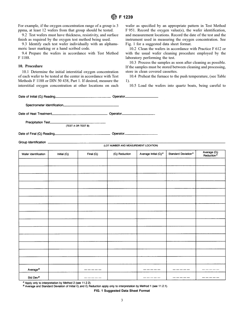 ASTM F1239-94 - Standard Test Methods for Oxygen Precipitation Characterization of Silicon Wafers by Measurement of Interstitial Oxygen Reduction