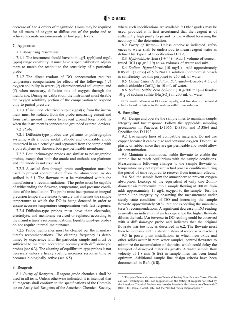 ASTM D5462-93(2001) - Standard Test Method for On-Line Measurement of Low-Level Dissolved Oxygen in Water