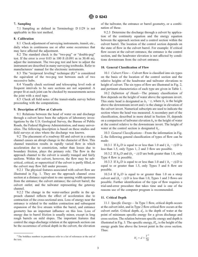 ASTM D5243-92(1996) - Standard Test Method for Open-Channel Flow Measurement of Water Indirectly at Culverts