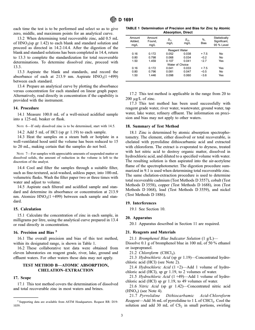 ASTM D1691-95 - Standard Test Methods for Zinc in Water