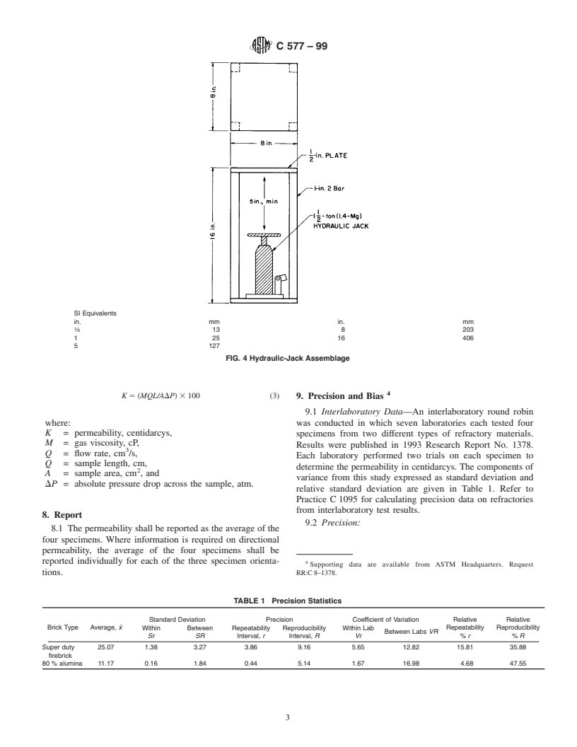 ASTM C577-99 - Standard Test Method for Permeability of Refractories