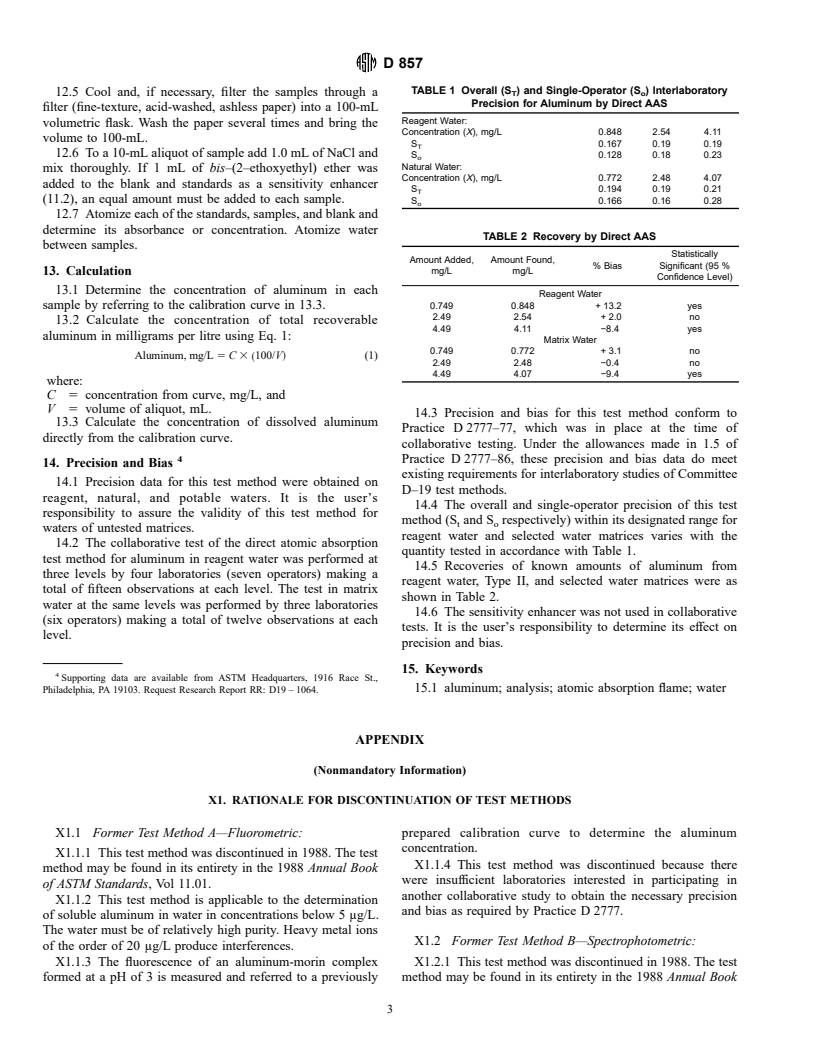 ASTM D857-95 - Standard Test Method for Aluminum in Water