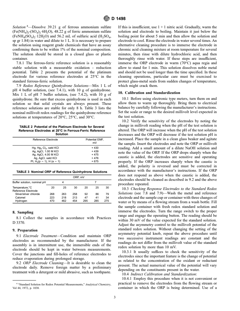 ASTM D1498-93 - Standard Practice for Oxidation-Reduction Potential of Water