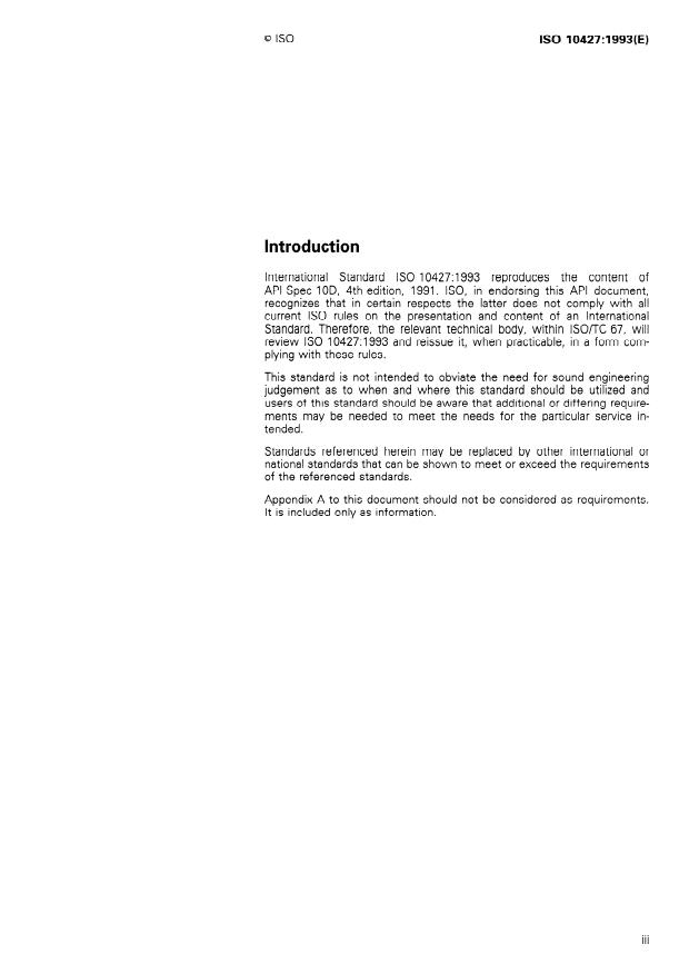 ISO 10427:1993 - Petroleum and natural gas industries -- Bow-spring casing centralizers -- Specification